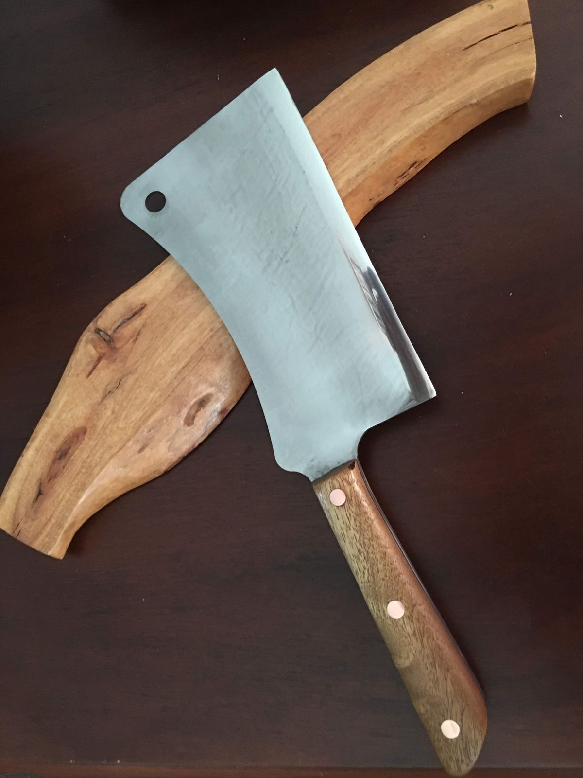 Cleaver with wood handle and copper pins